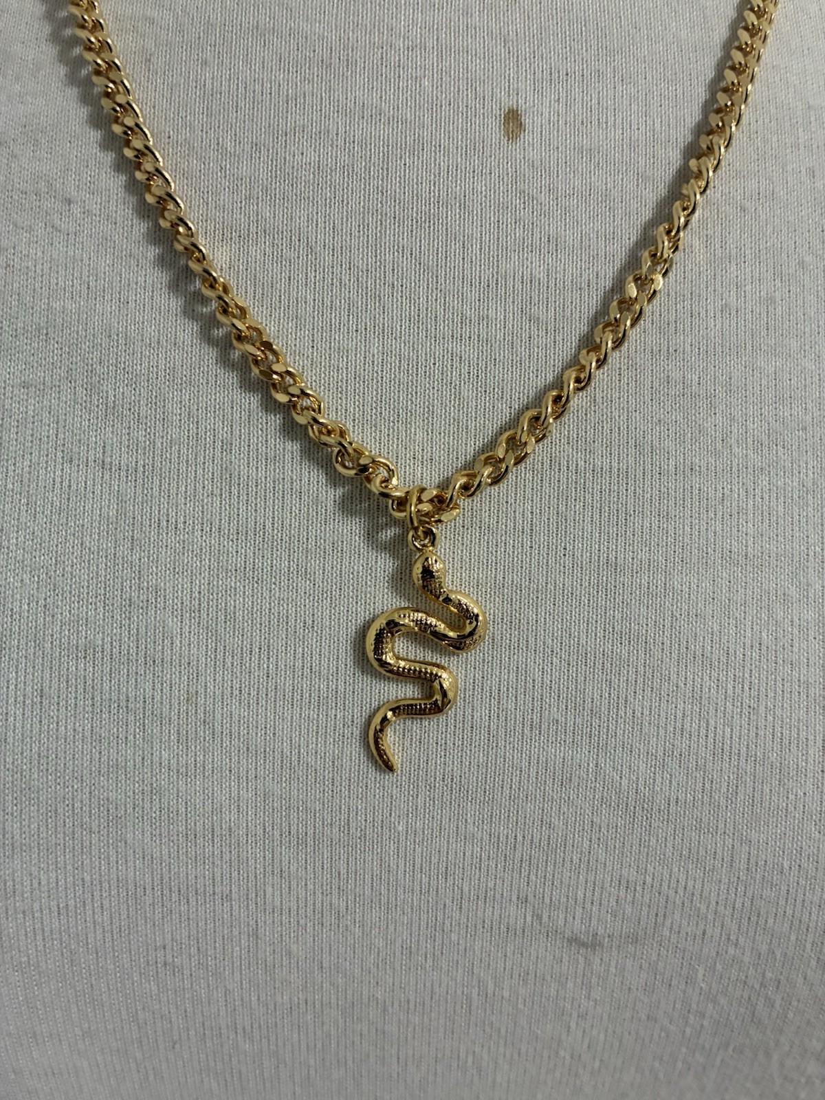 Gold 18K Tone Curb Link Chain Necklace with Snake Charm Pendant