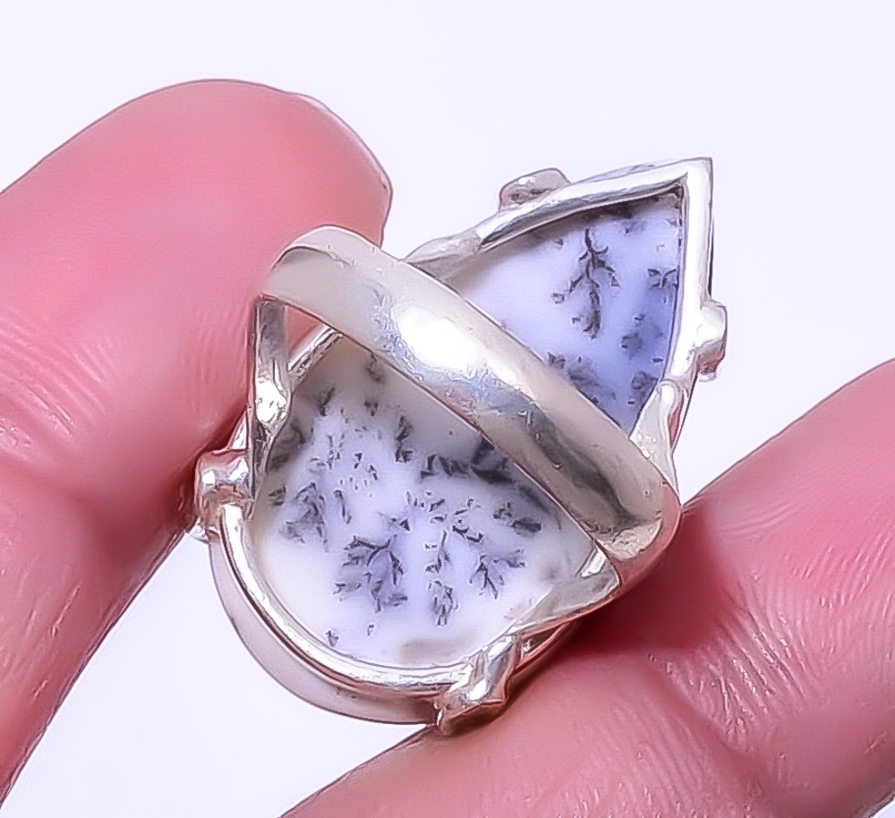 Dendritic Opal – Brazil 925 Silver Plated Jewelry Ring s.8.5 T2719