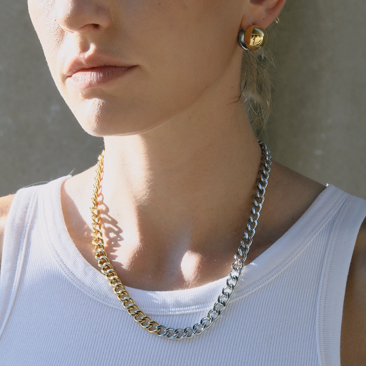 Two Tone S/Steel Chain Necklace Waterproof Geometric Layered Women’s Jewelery