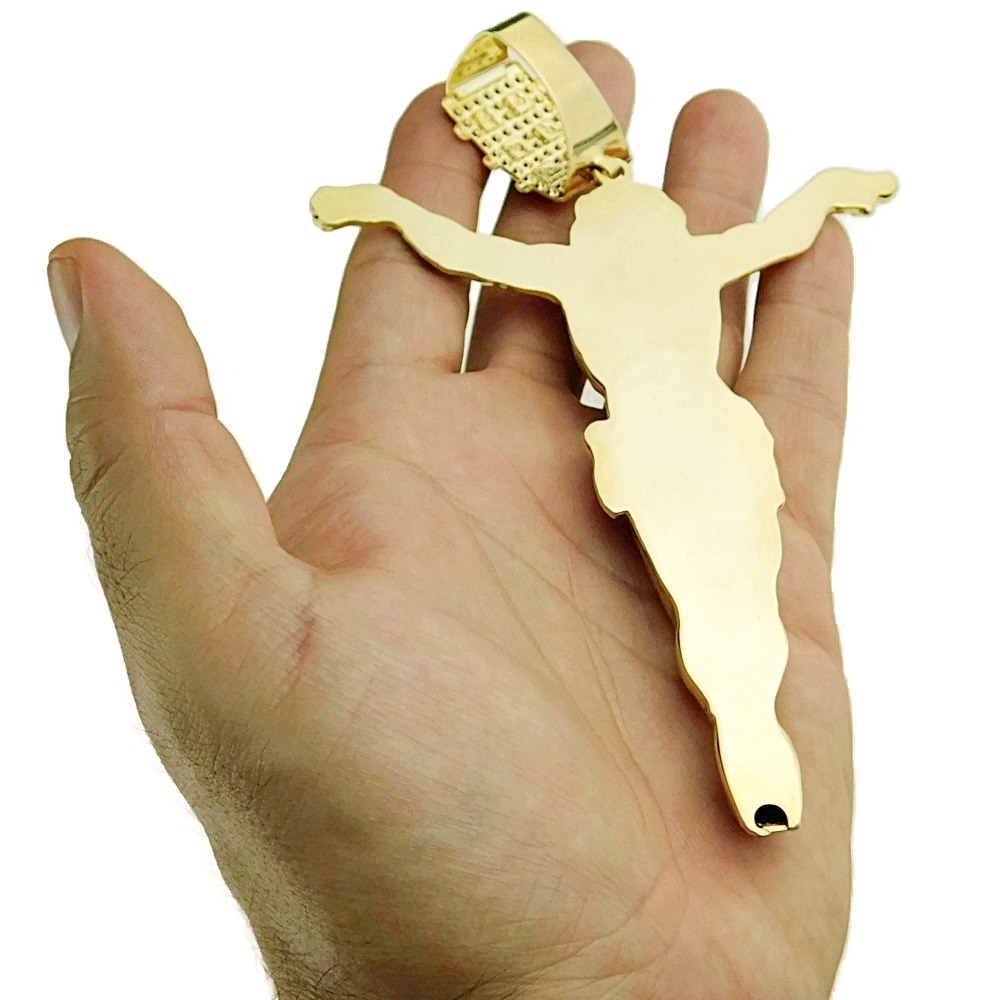 Huge 14k Gold Plated Jesus Body Charm Hip Hop Crucifix Piece Big 4.5″ in Pendant