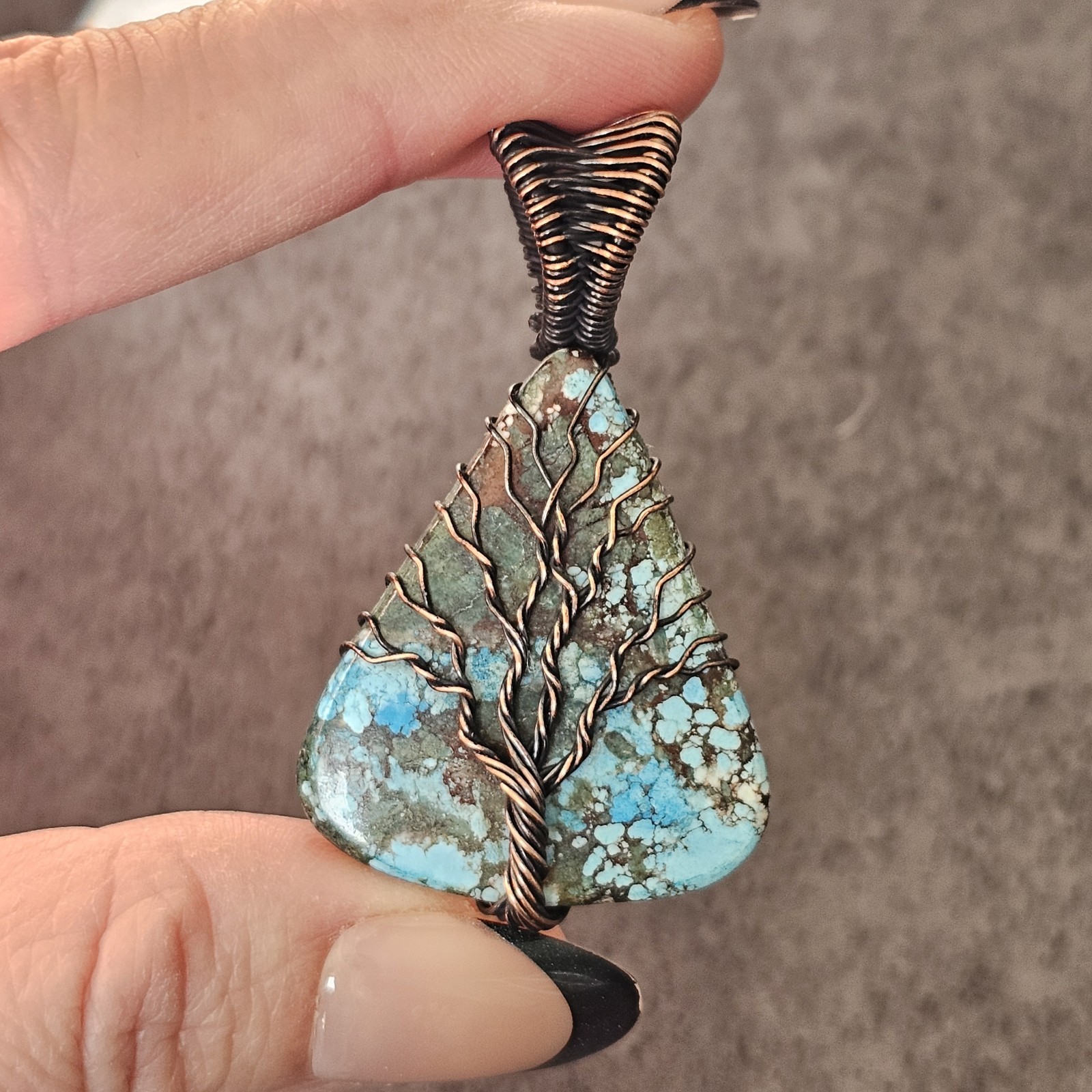 Tree Of Life Turquoise Gemstone Copper Wire Wrapped Pendant Jewelry Genuine NEW