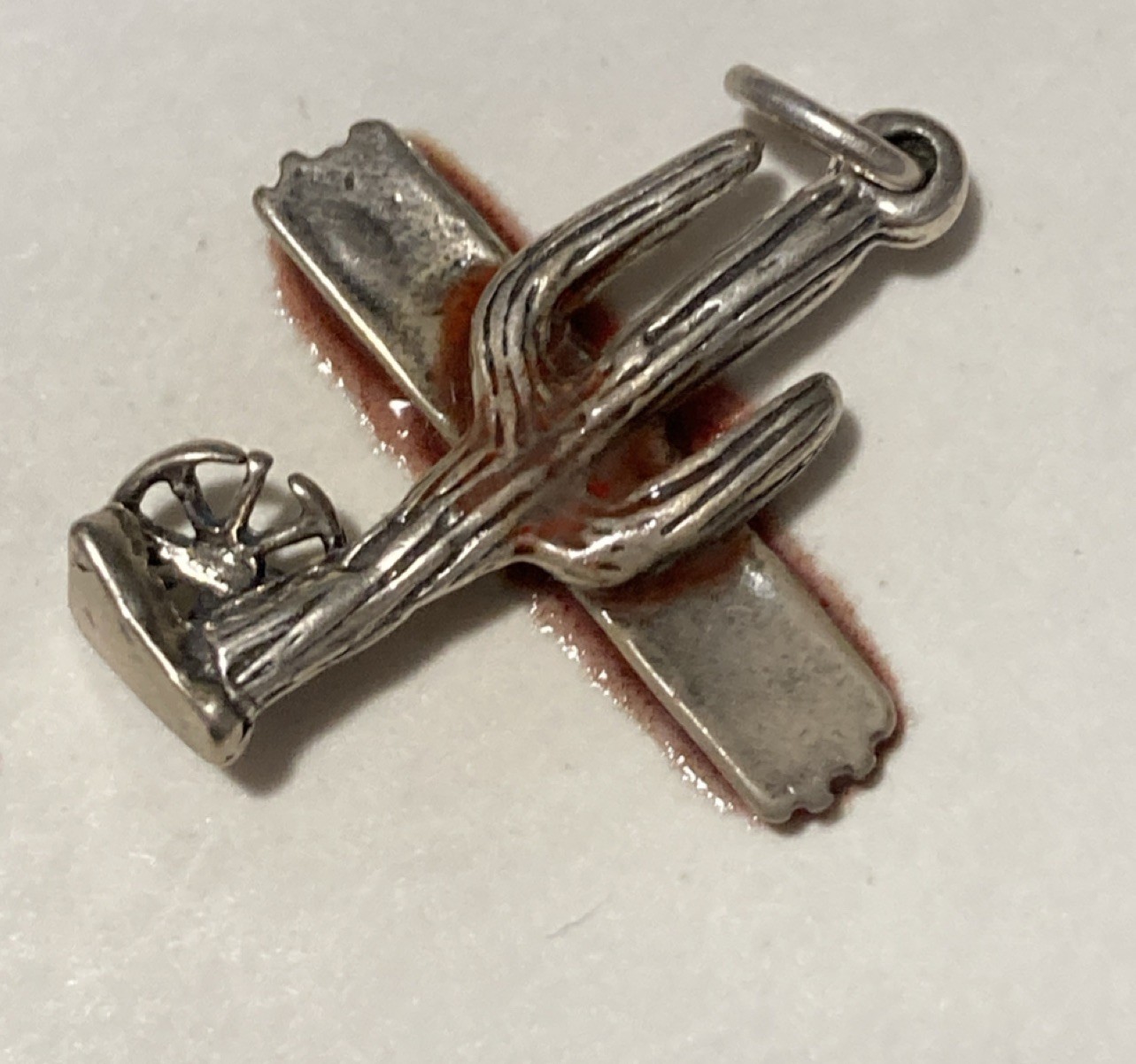 Sterling Silver Cactus Dangle Charm Pendant Southwestern Western Theme 2.53g