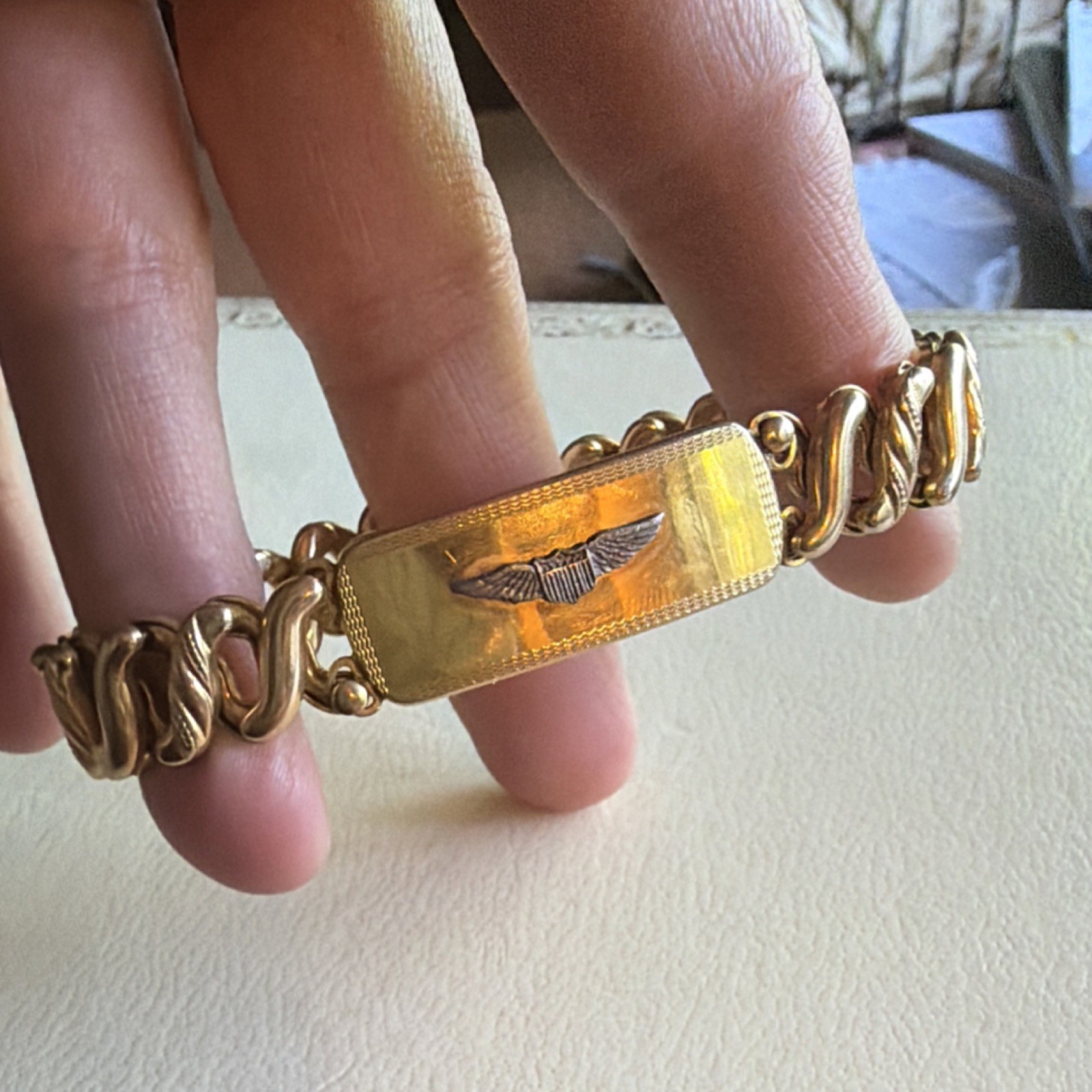 WW2 Air-Force Pilot Sweetheart Bracelet, Vintage Gold Military Wings Bracelet