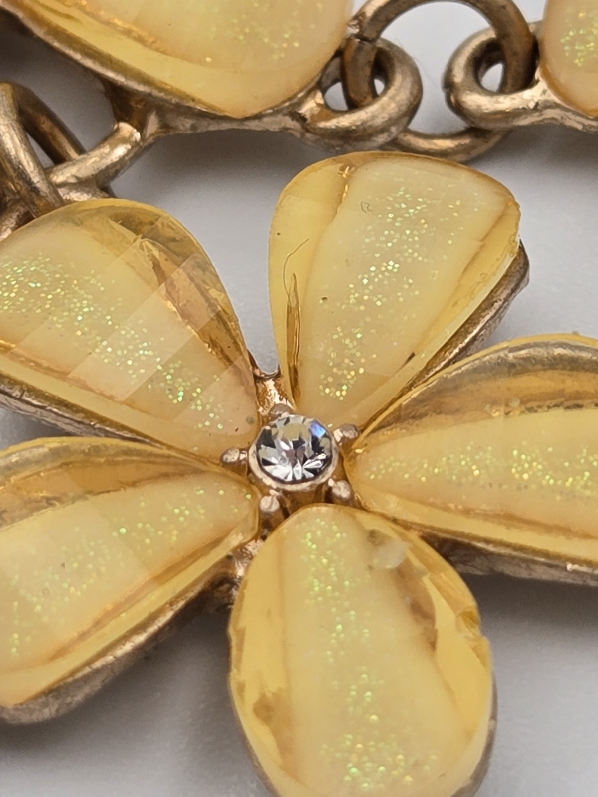 ​Y2K Floral Bib Statement Necklace & Earring Set Gold Tone Yellow Glitter Resin