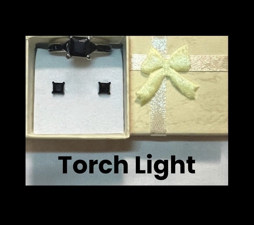 Beautiful Black Sapphire Square Earrings & Ring Size 10.5 Set