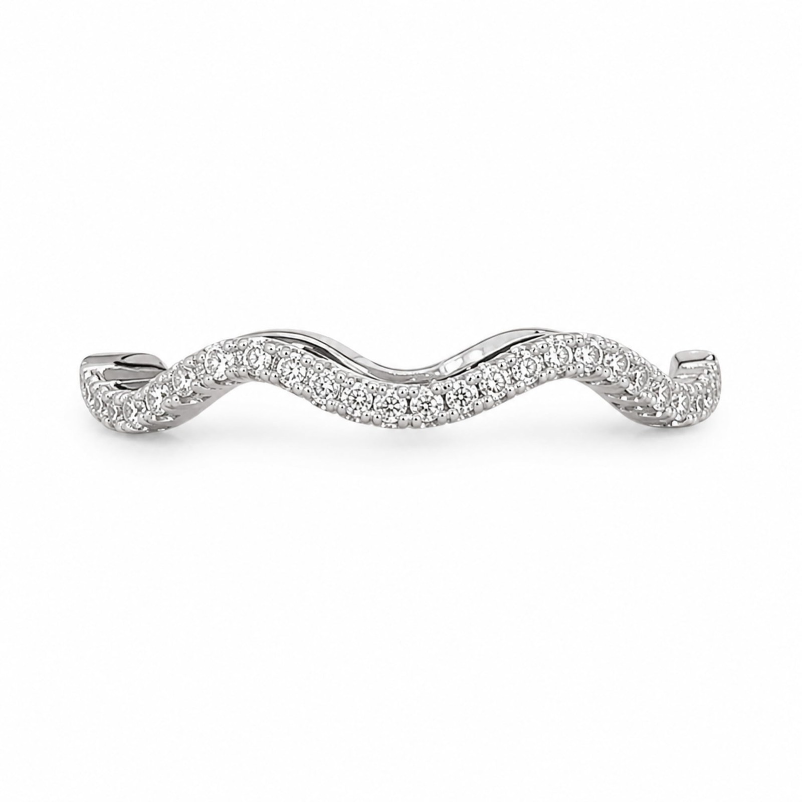 18K Gold Plated Wavy CZ Band Ring – Stackable Gift for Women, Trendy Daily Wear