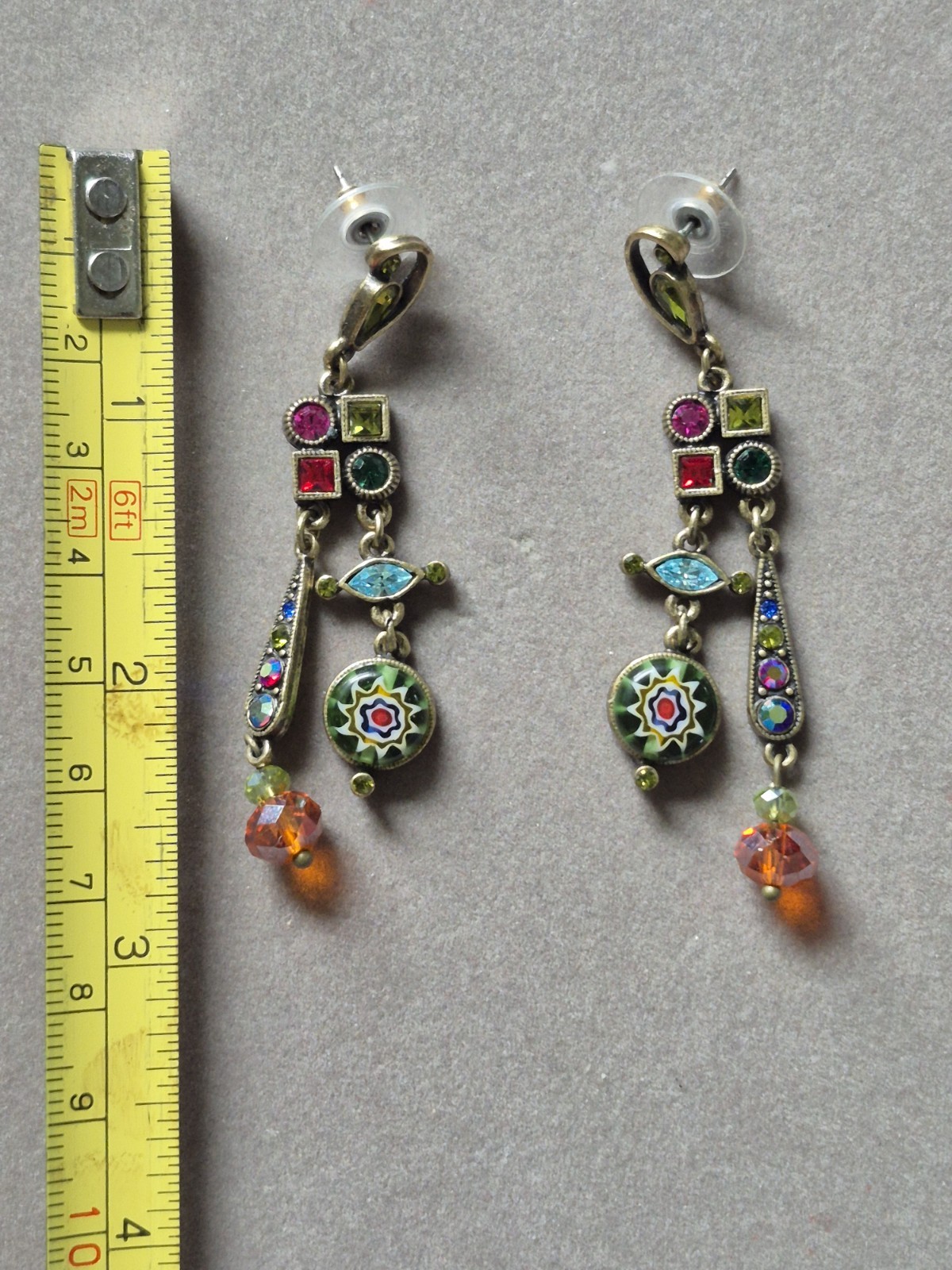 Sweet Romance USA multi color crystal long dangle pierced earrings