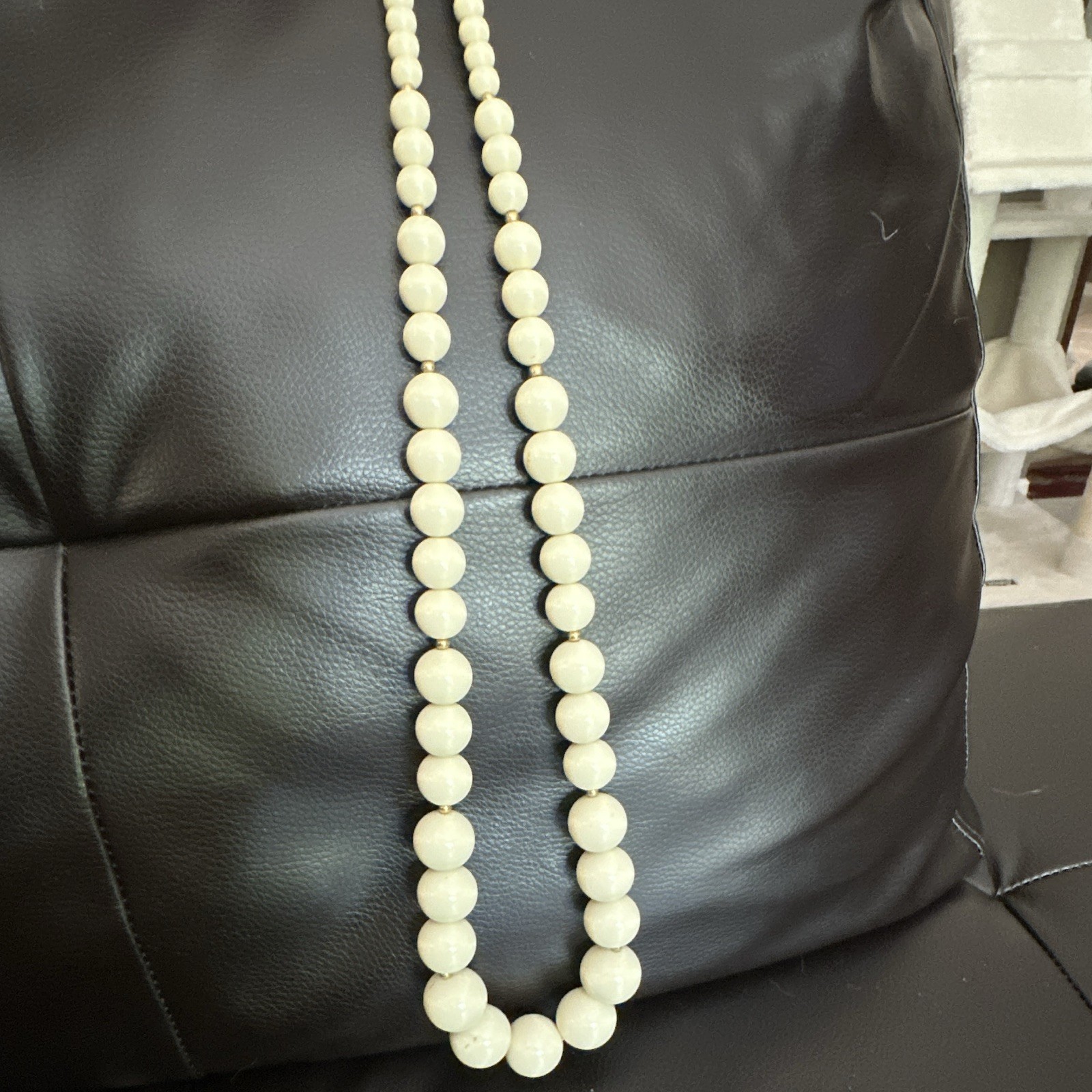 Monet Signed Ivory Plastic Beaded Ball Chain Necklace 19-24 in