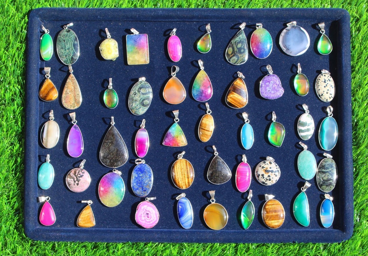 Natural Tiger’s Eye & Mix Gemstone 925 Sterling Silver Plated 25PCs Pendants Lot