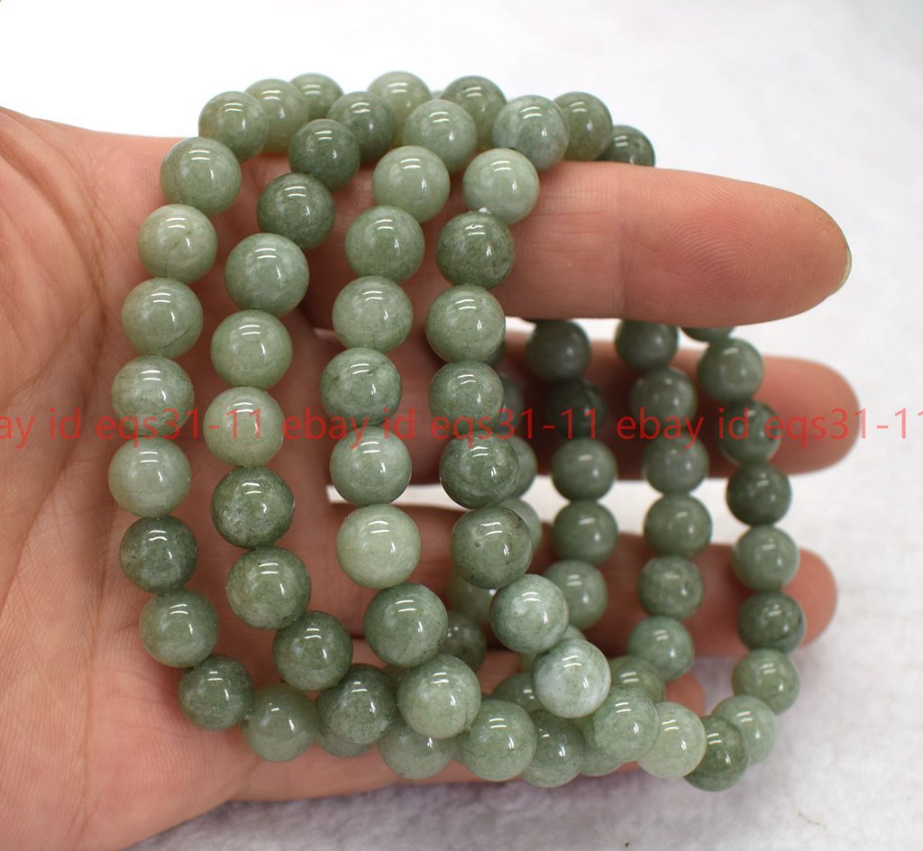 Wonderful Natural 8mm A Green Jade Round Gemstone Beads Bracelet 7.5”