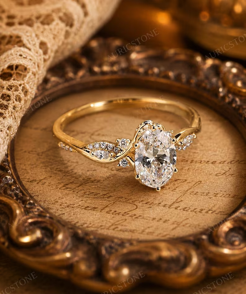 Lab Created Moissanite Ring, Base Metal: Brass Finish: Gold Plated, Gift