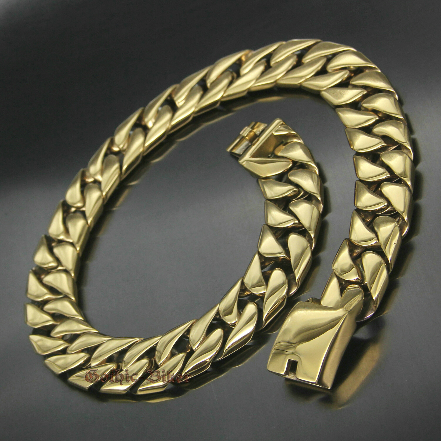 Men’s Heavy Cuban Curb Chain Link Necklace Stainless Steel 20mm Wide Gold Plated
