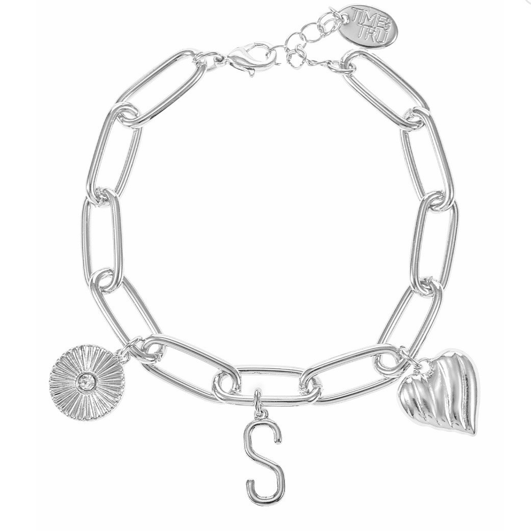 Time And Tru Silvertone Initial Charm Bracelet, Initial “S”