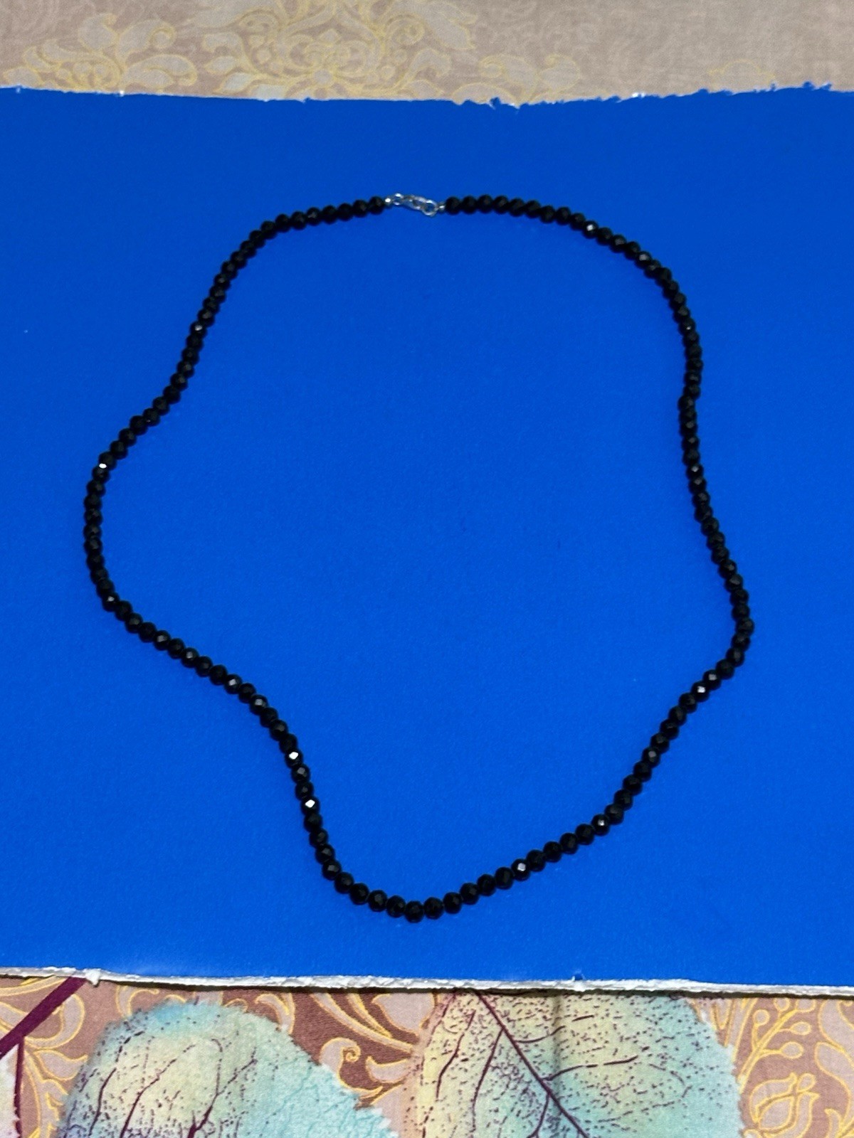 Natural Black Spinel Faceted Sparkling Beaded Necklace 30inches- 7mm- .925 clasp