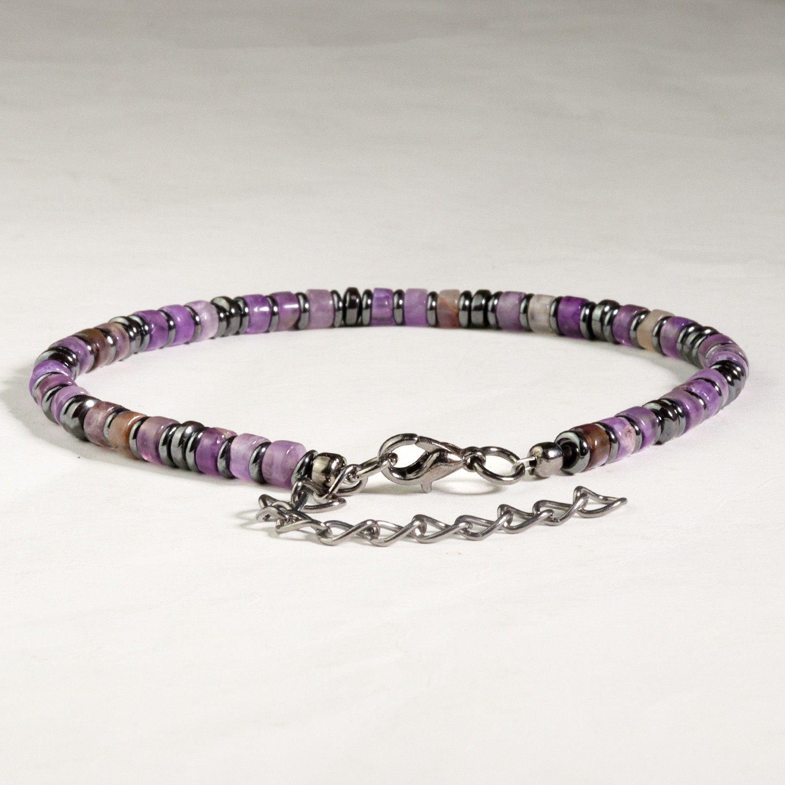 Amethyst Hematite Bracelet Minimalist Crystal Adjustable Silver Chain Jewelry