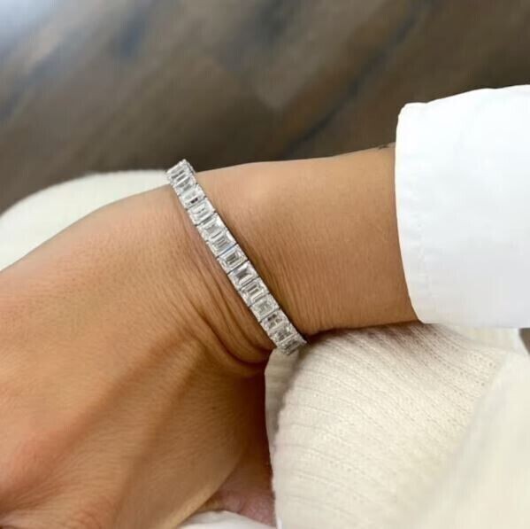 Emerald Cut Simulated Diamond Stunning Charm Bracelet In 14K White Gold Plated