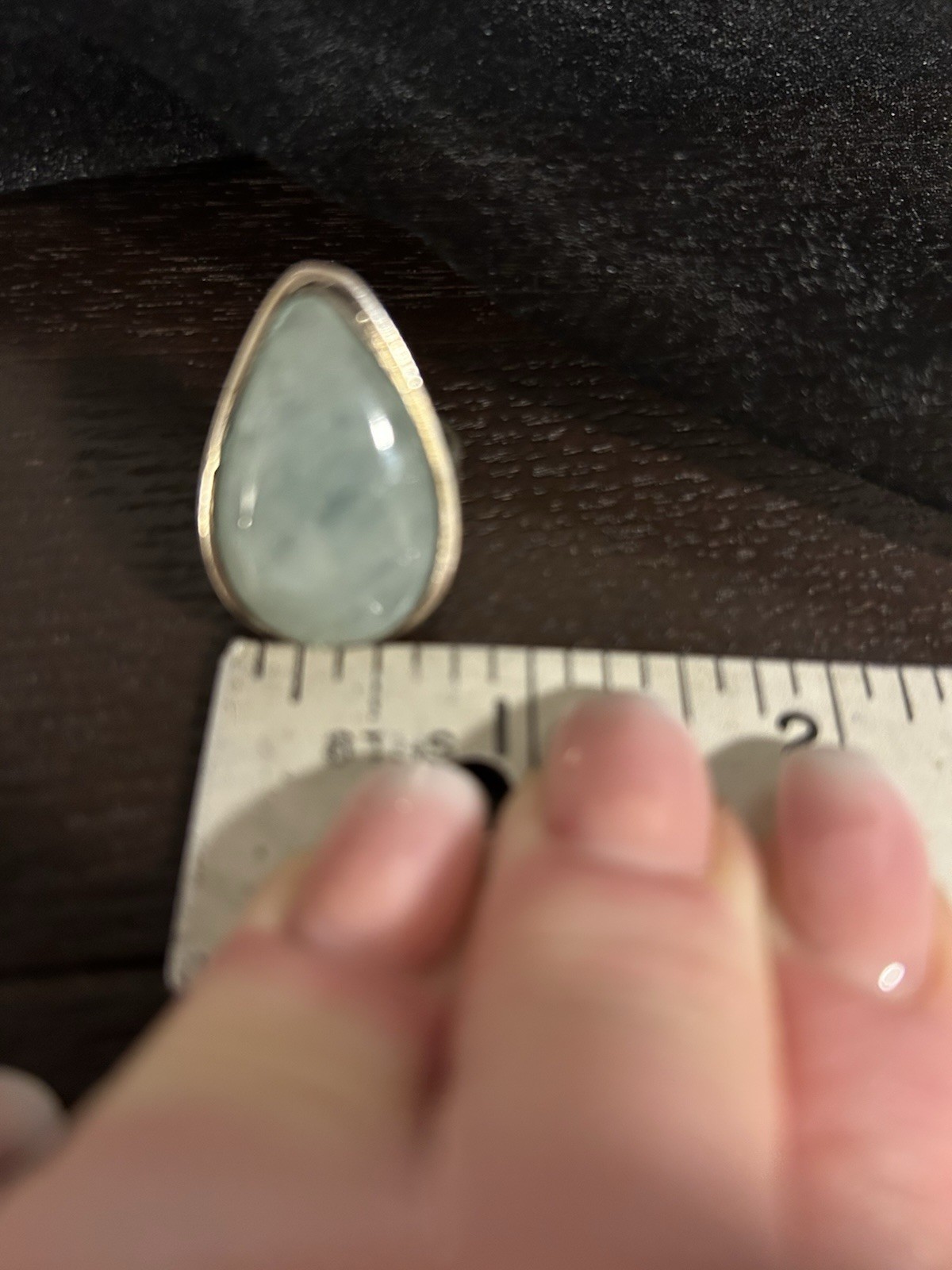 925 Silver Vintage Bezel-Set Green Teardrop Cabochon Stackable Ring Size 7 1/2
