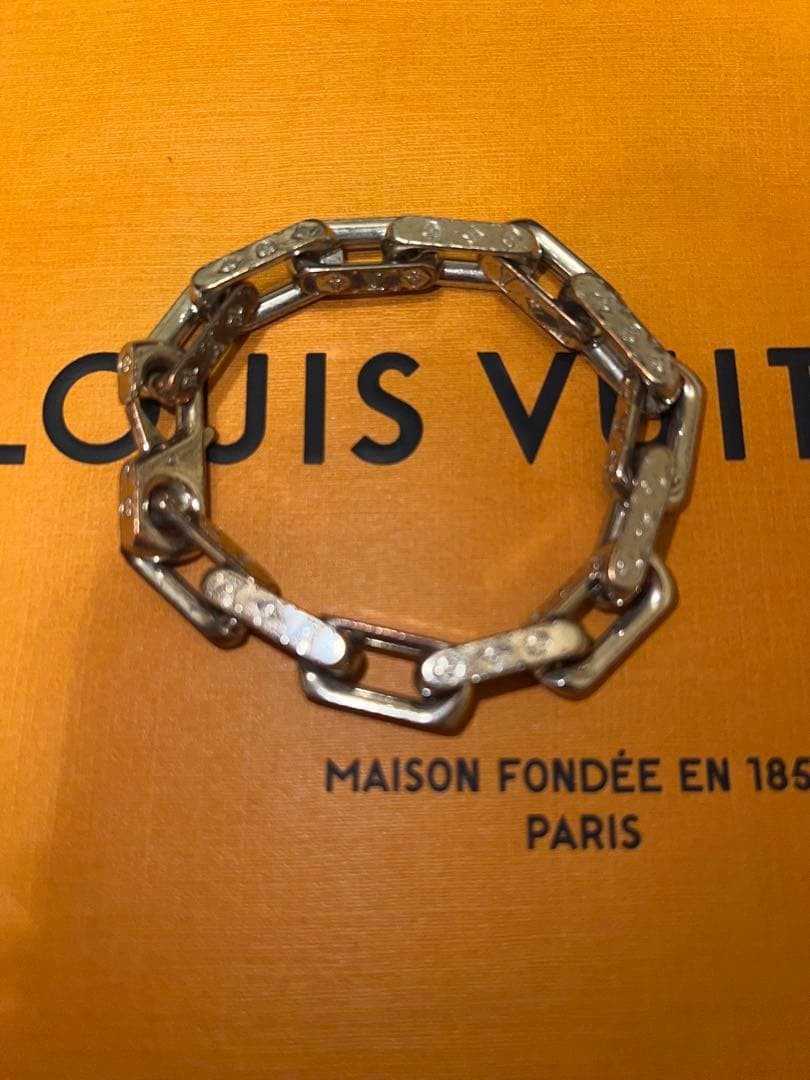 Louis Vuitton M64223 Monogram Chain Link Bracelet Size M Silver Tone Metal