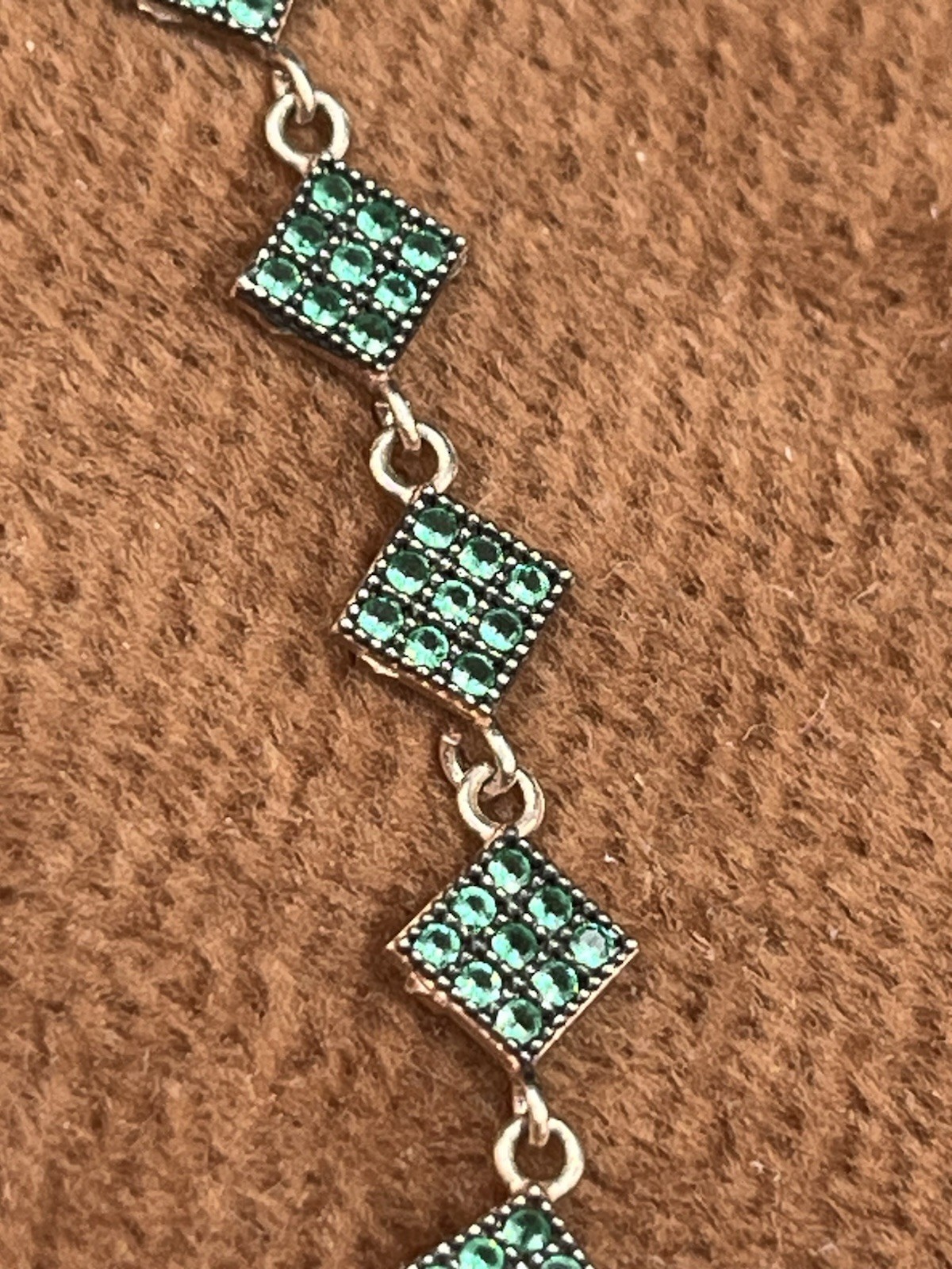 Green Stone Lozenge Geometric Station Bracelet Rose Gold On Sterling Adjustable