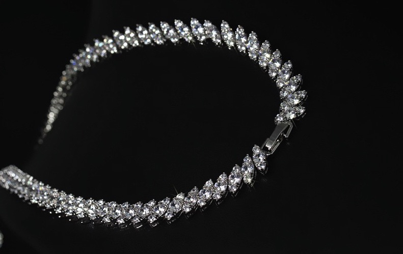 18k White Gold Plated Red Tennis Necklace Earrings Set made w Swarovski Crystal