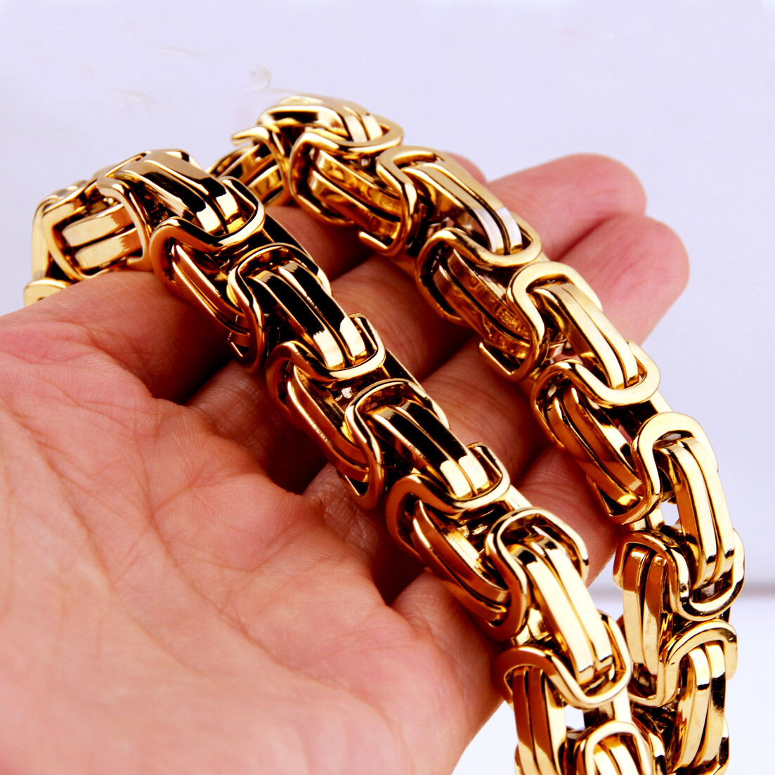 Heavy 8/12/15mm 18K Gold Tone Men Women Byzantine Chain Stainless Steel Necklace