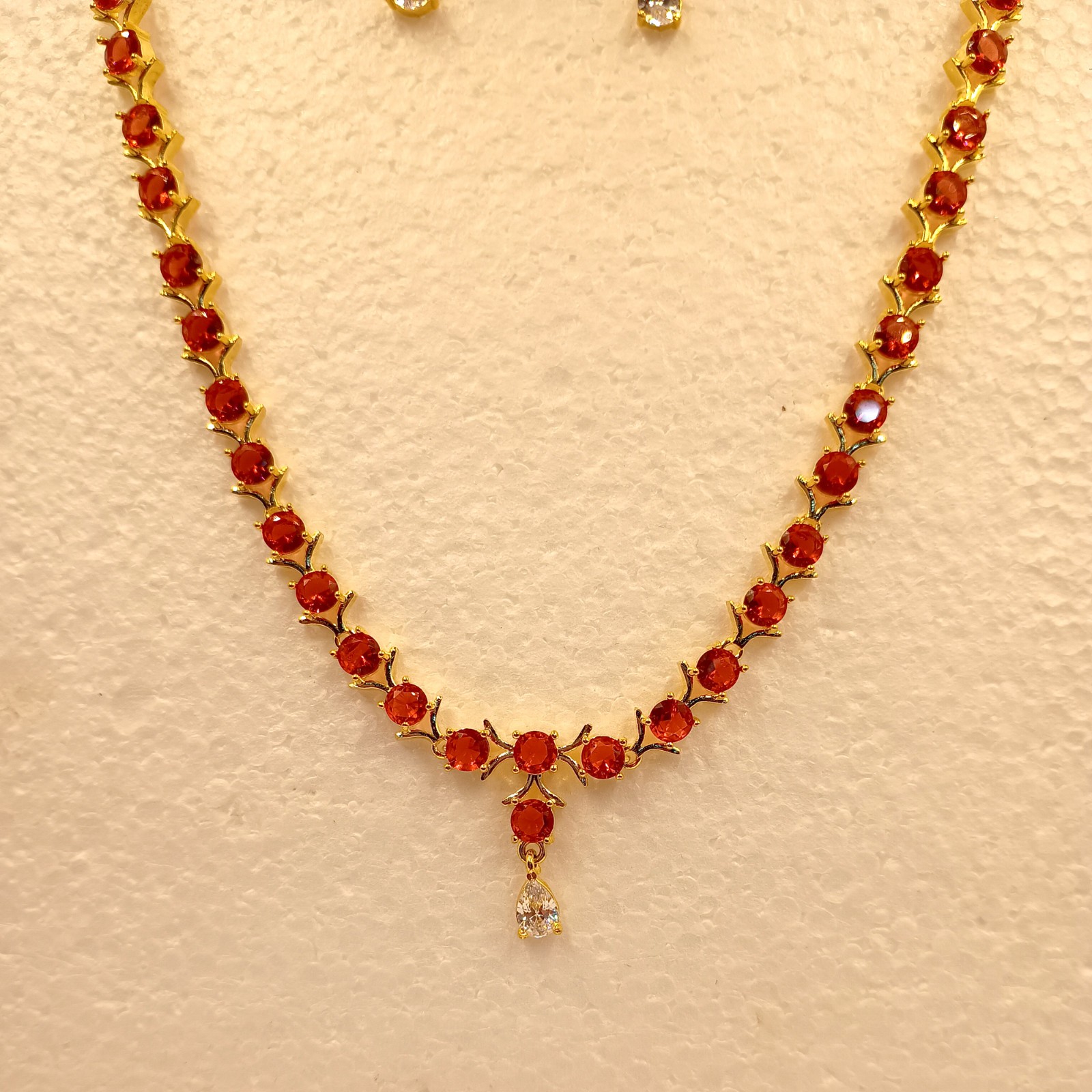 Red Garnet Necklace Set 22k Gold Plated Jewelry Set for Women Gift