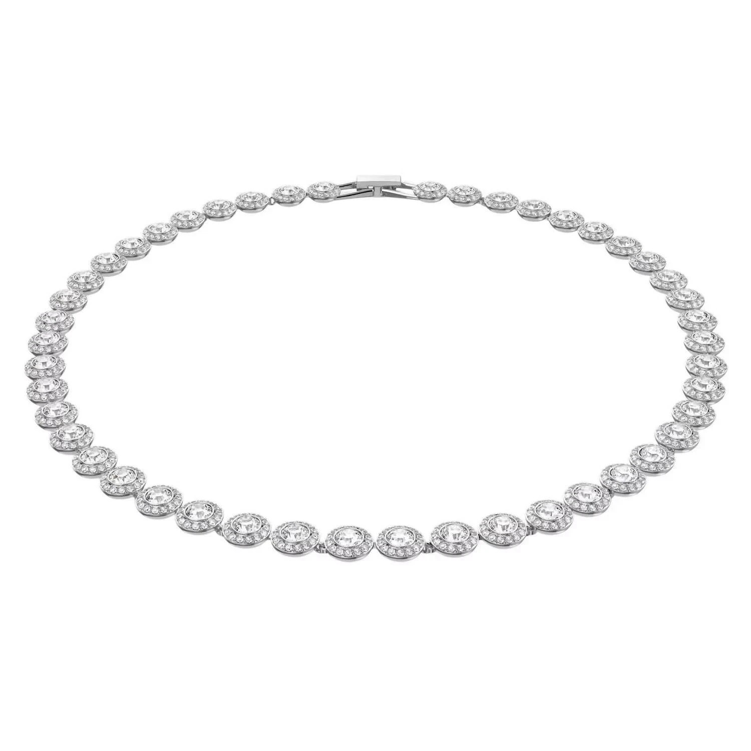 Swarovski Una Angelic Halo Tennis Necklace White Crystal Rhodium Plated 14 7/8″