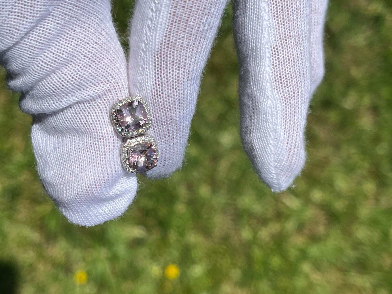 Loupe clean Morganite Pendent and Earrings. 0.35 cts of VS Diamonds