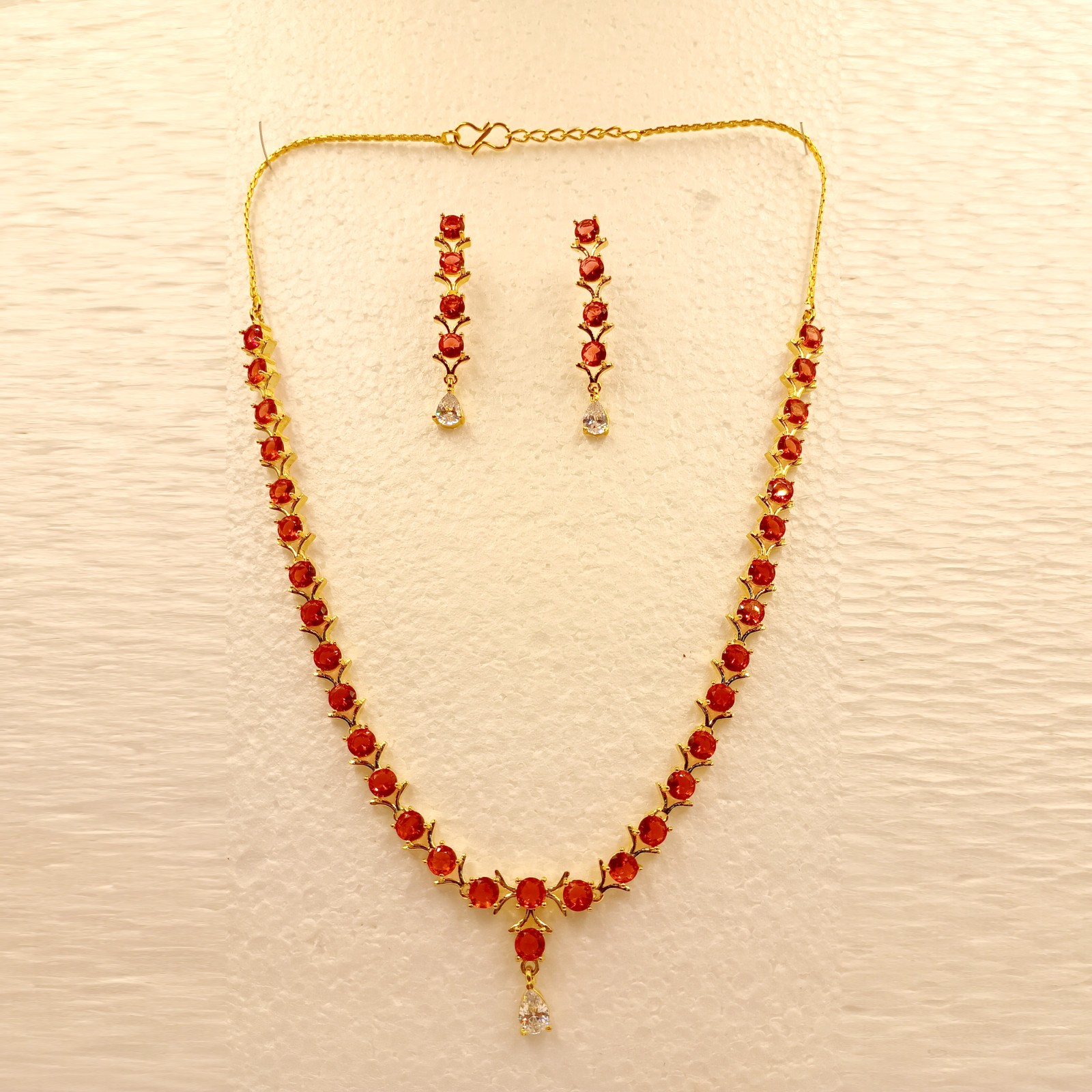 Red Garnet Necklace Set 22k Gold Plated Jewelry Set for Women Gift