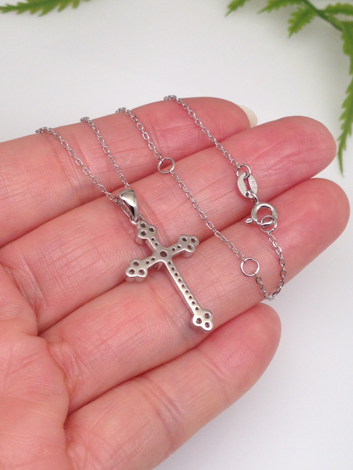 925 Sterling Silver CZ Orthodox Cross Pendant Necklace Small 21mm0.83″ 18″ Women