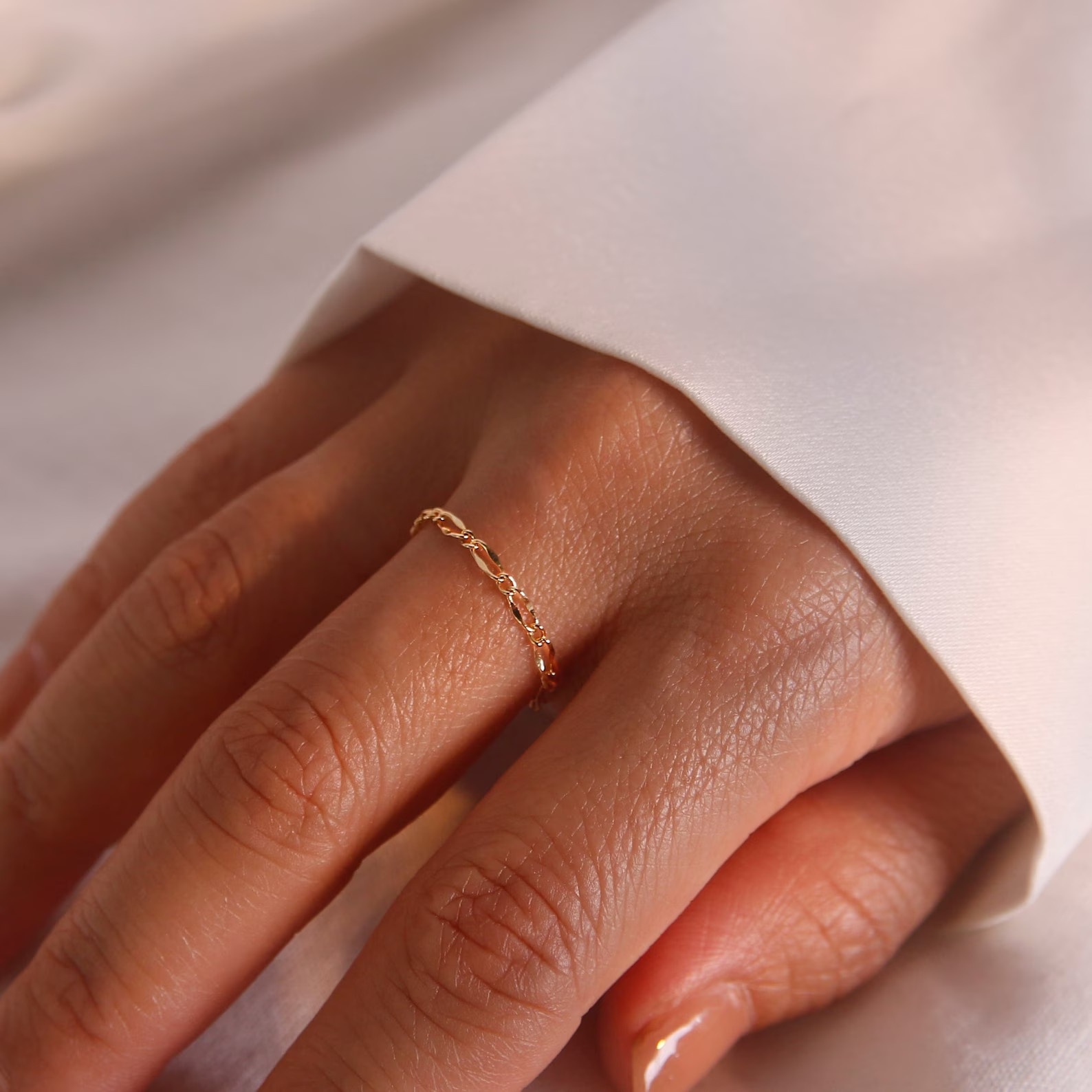 Minimalist Dainty Ring Gold Over 925 Sterling Silver Simple Chain Design Women