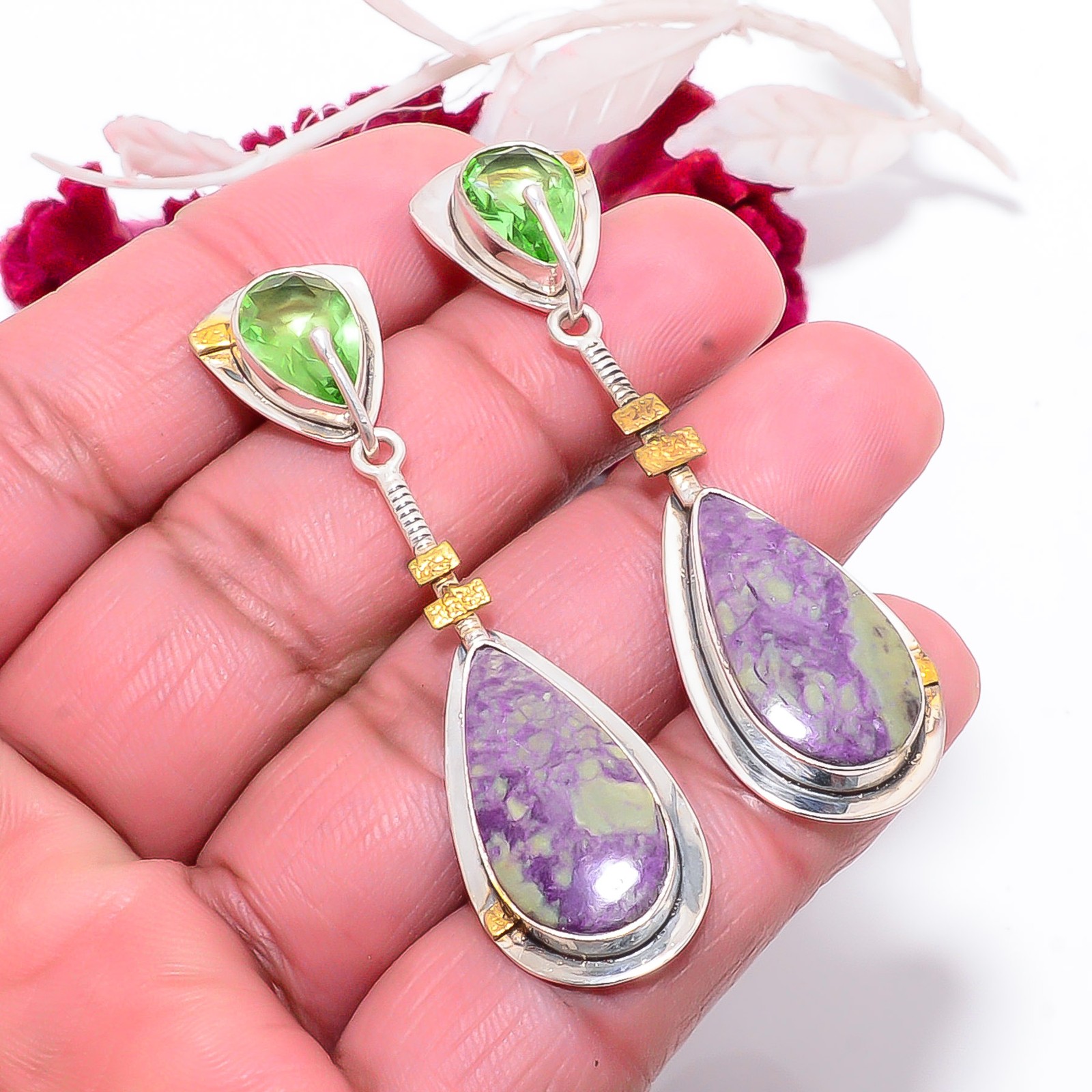 Stichtite – Island Of Tasmania & Green Amethyst 925 Silver Earring 2.34″ E83941