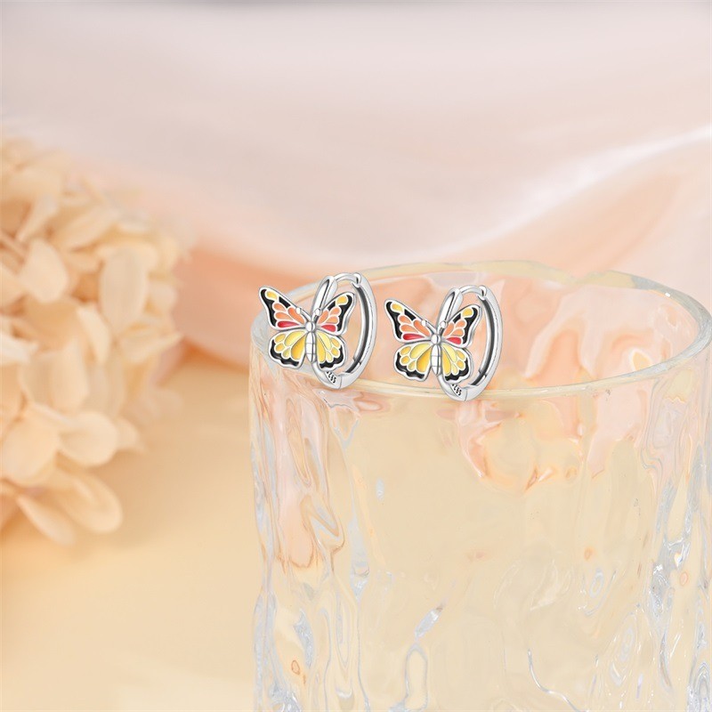 PANDACH 925 Sterling Silver Tiny Butterfly Hoop Earrings for Women Daily Wear