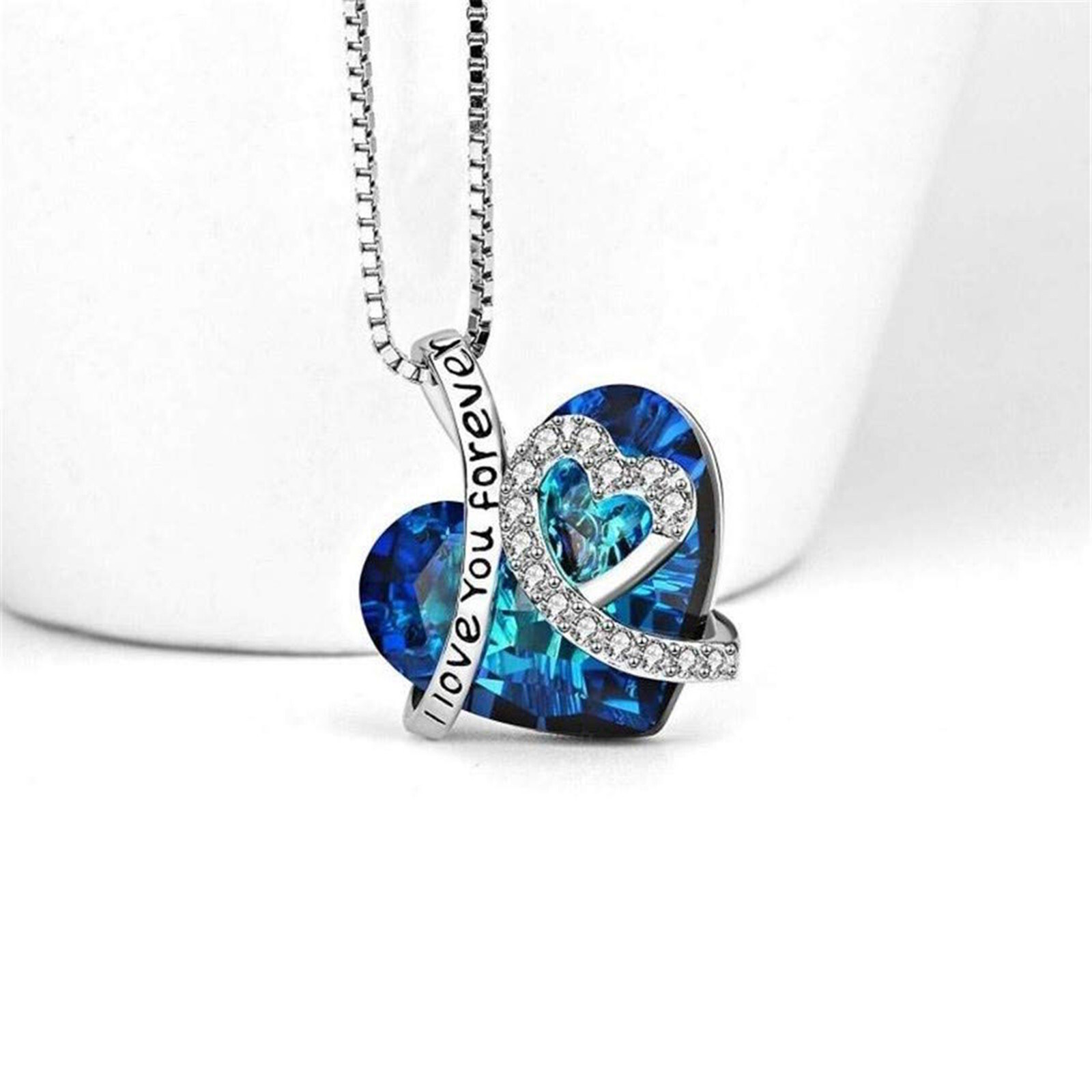I Love You Forever Crystal Birthstone Heart Pendant Necklace For Women And Girls