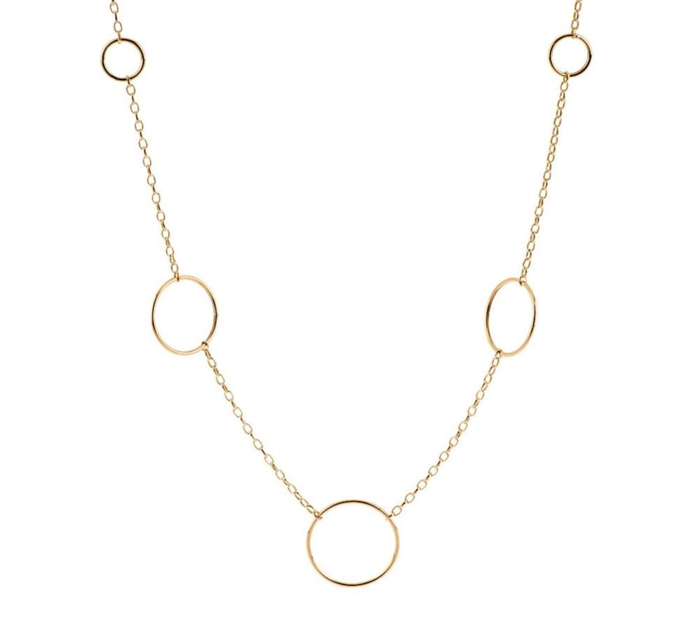 QVC Polished Circle Station Oval Chain Necklace Real 14K Yellow & White Gold