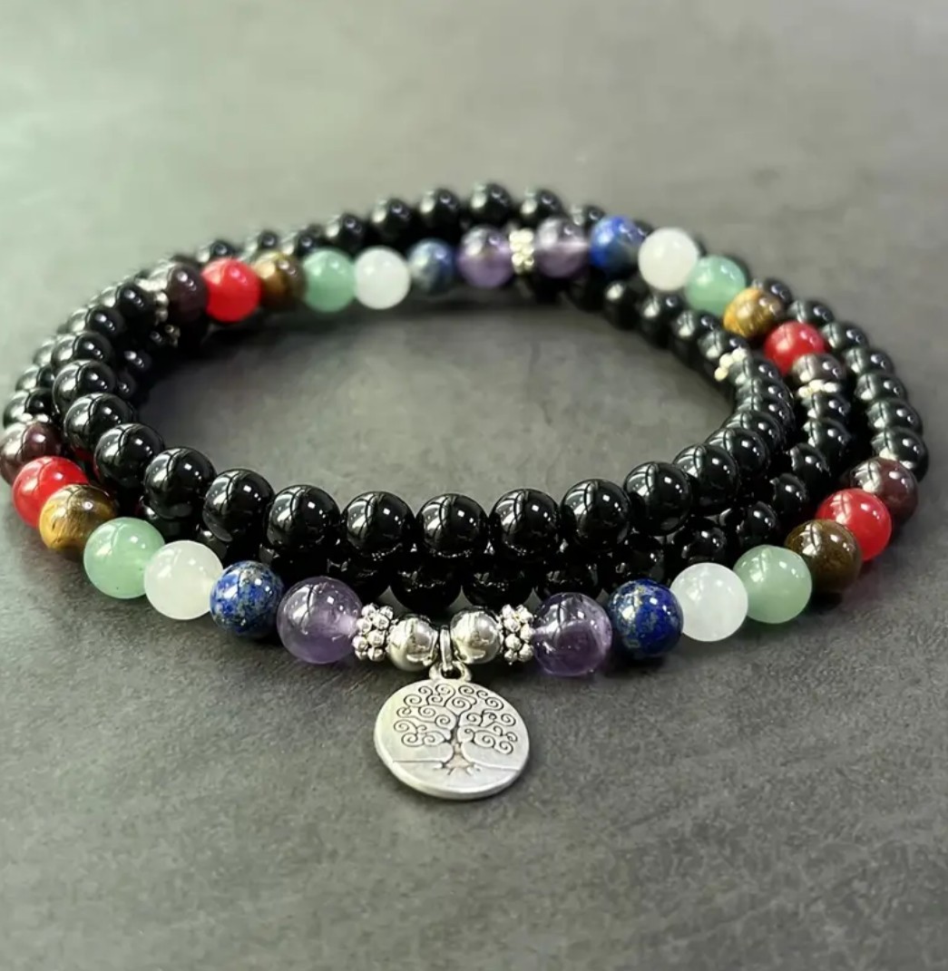 Bohemian Style Chakra 108 Bead Meditation Necklace – Featuring the Tree of Life