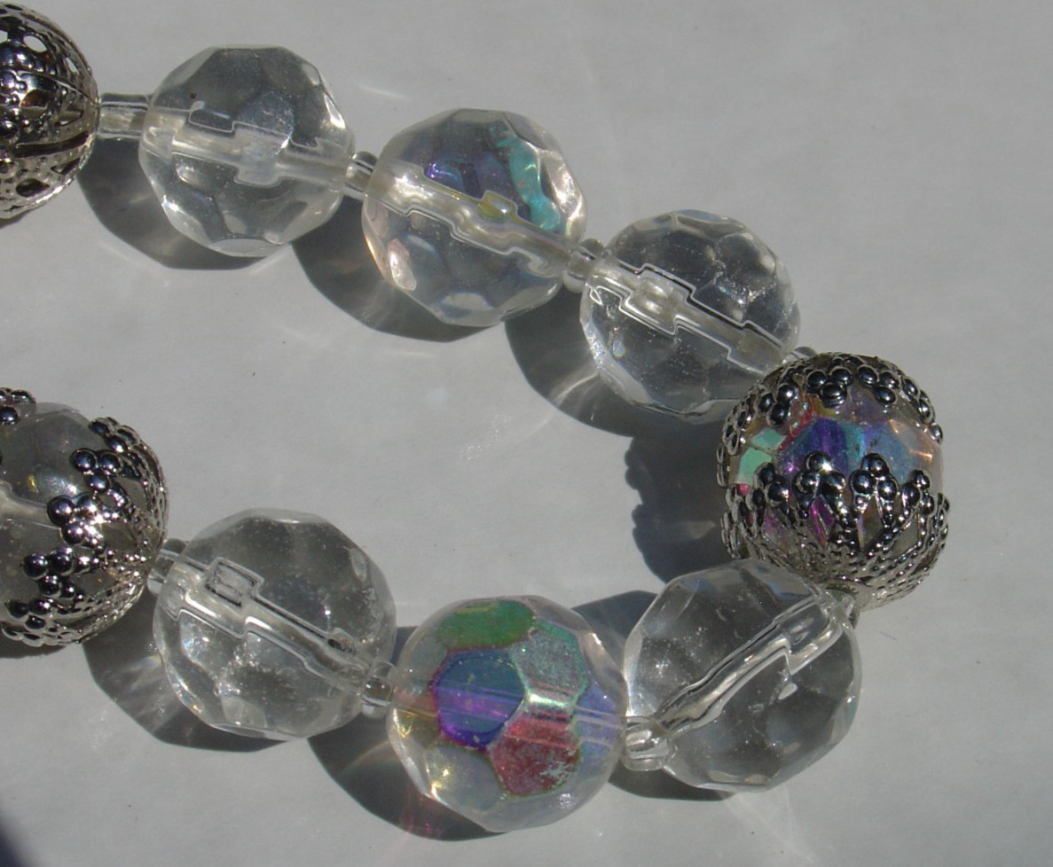 Birch Hill Large Faceted Clear Glass Bead Necklace Some AB Aurora Borealis