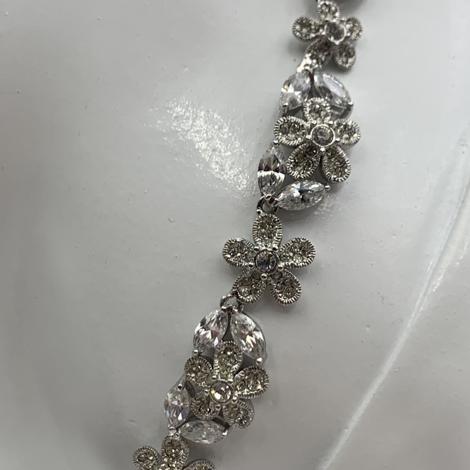Nadri Pave Crystal ENGLISH GARDEN FLORAL Necklace & Floral Cluster Clip Earrings