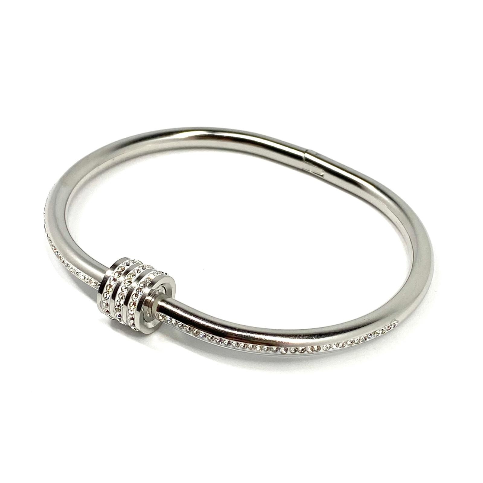 18k Gold Plated Titanium Steel Rhinestone Spinner Cuff Bangle Bracelet Stackable