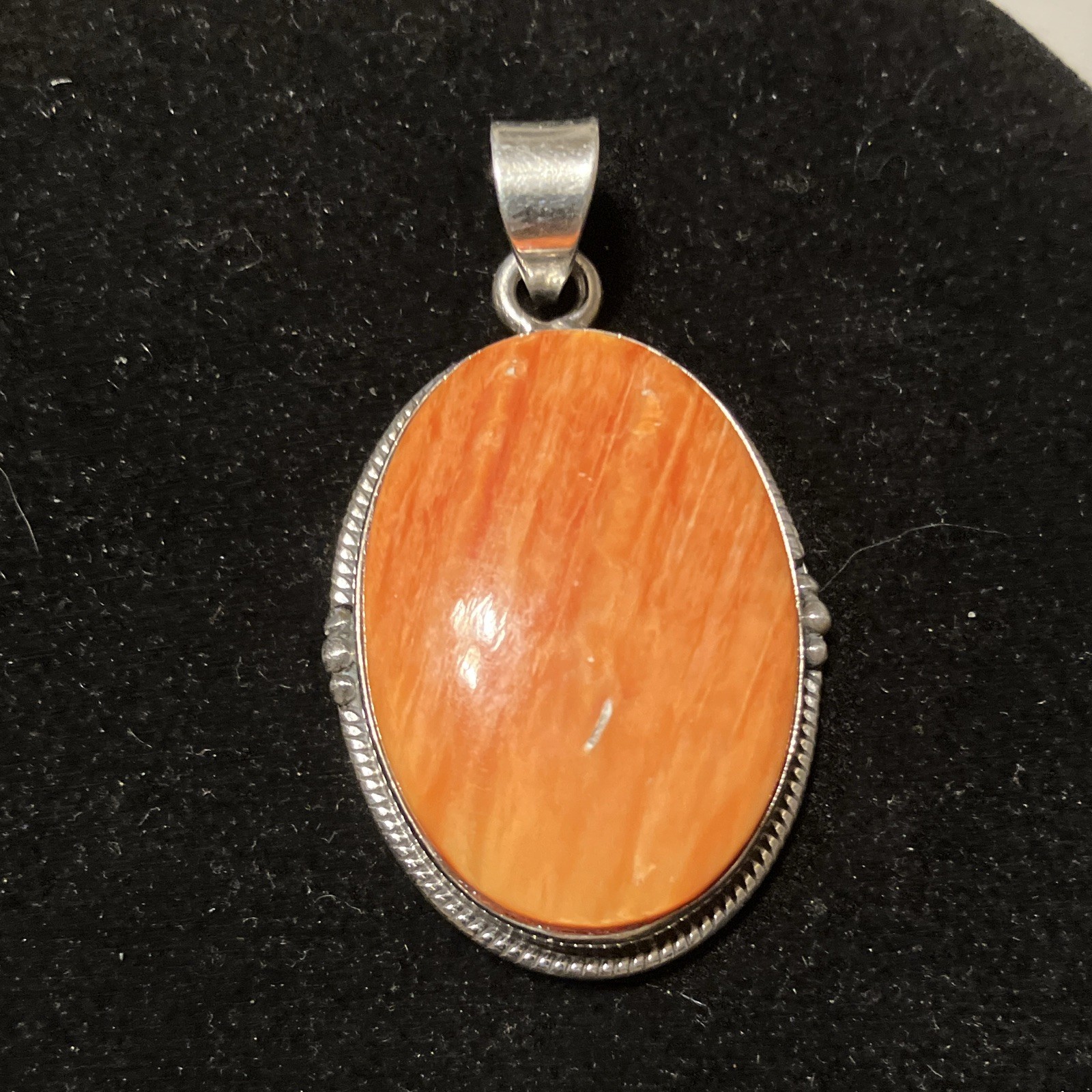 Large Oval Orange Spiny Oyster Shell Sterling 925 Pendant 1.75” 9.7gms