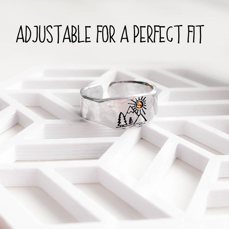 Retro Silver Sun Mountain Adjustable Opening Ring Women Men Wedding Jewelry Gift