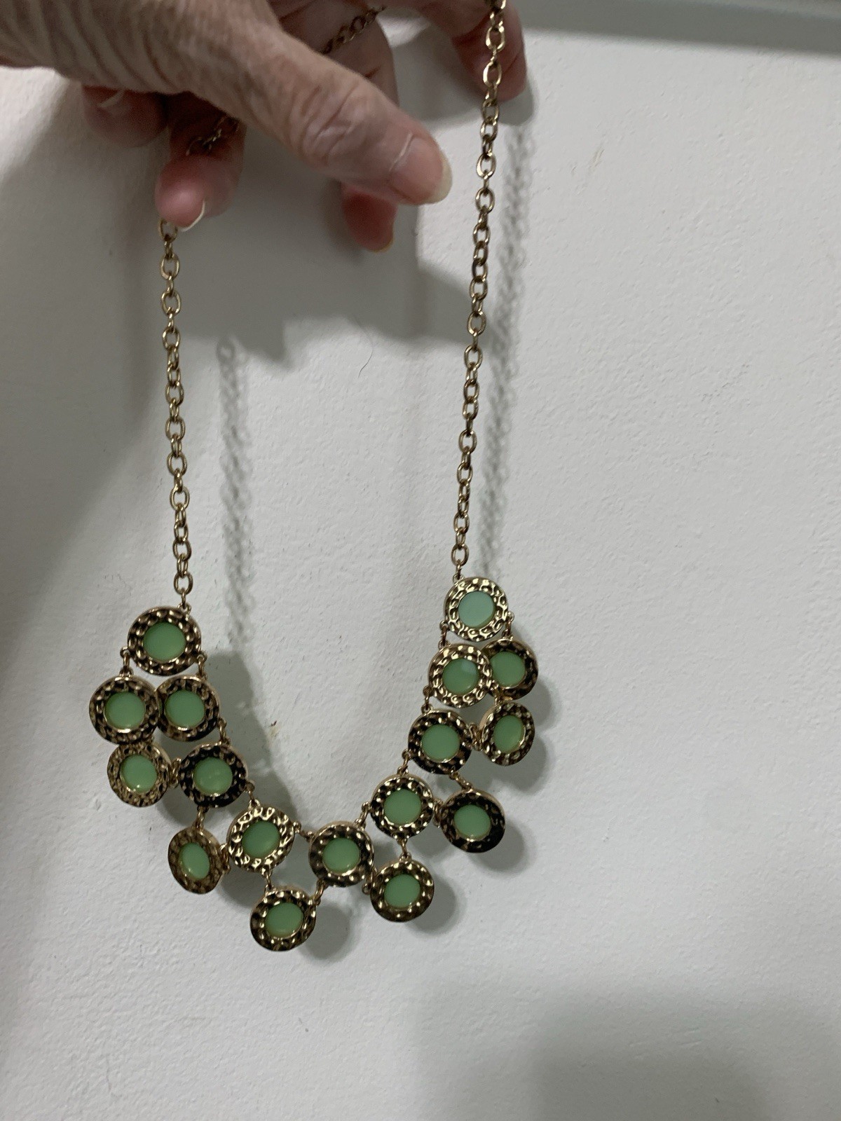 Vintage Green Beaded Gold Tone Chain Statement Bib Necklace Chunky Bohemian
