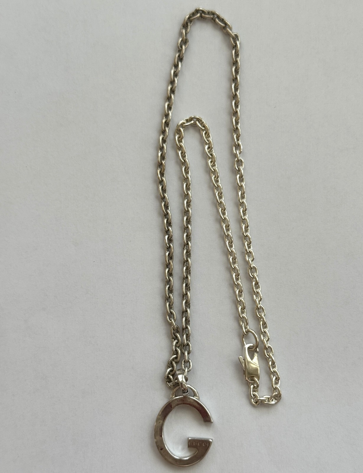 GUCCI .925 Sterling Silver G Pendant Chain Necklace 17.5″