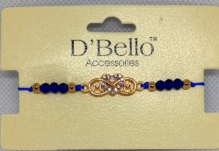 Diamond Hearted Navy Blue/Gold Beaded String Bracelet