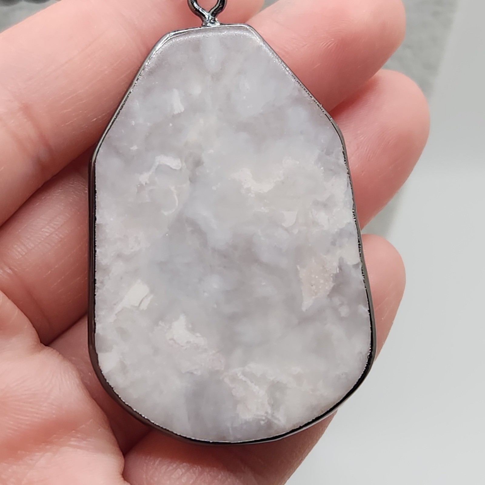 Boho Natural Stone Pendant Necklace Gray Black Beaded Adjustable Gorpcore