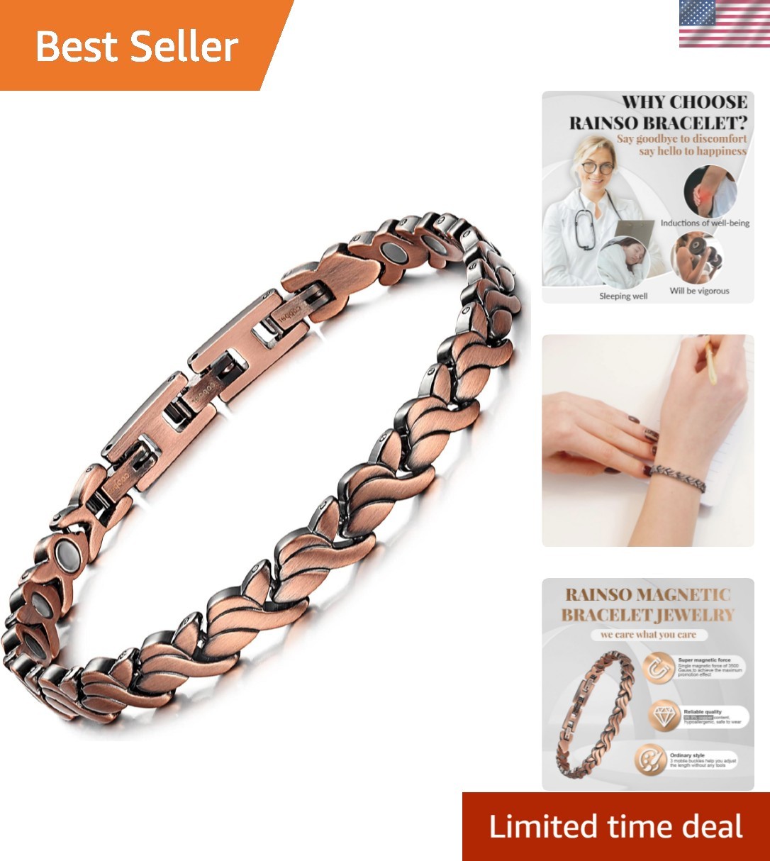 Magnetic Copper Bracelets for Women – 99.99% Pure Solid Copper Bangle with 3 …