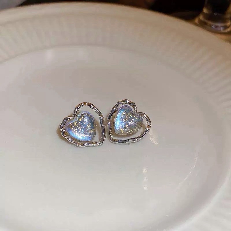 925 Sterling Silver Moonstone Heart Stud Earrings Heart Gemstone Earrings 142