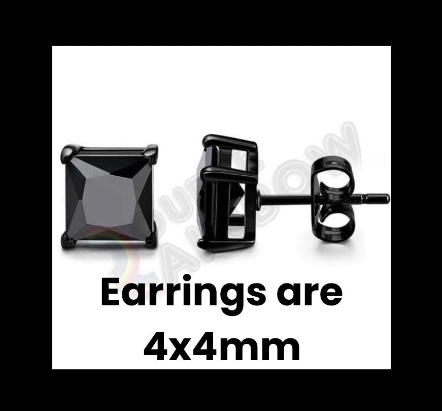 Beautiful Black Sapphire Square Earrings & Ring Size 10.5 Set