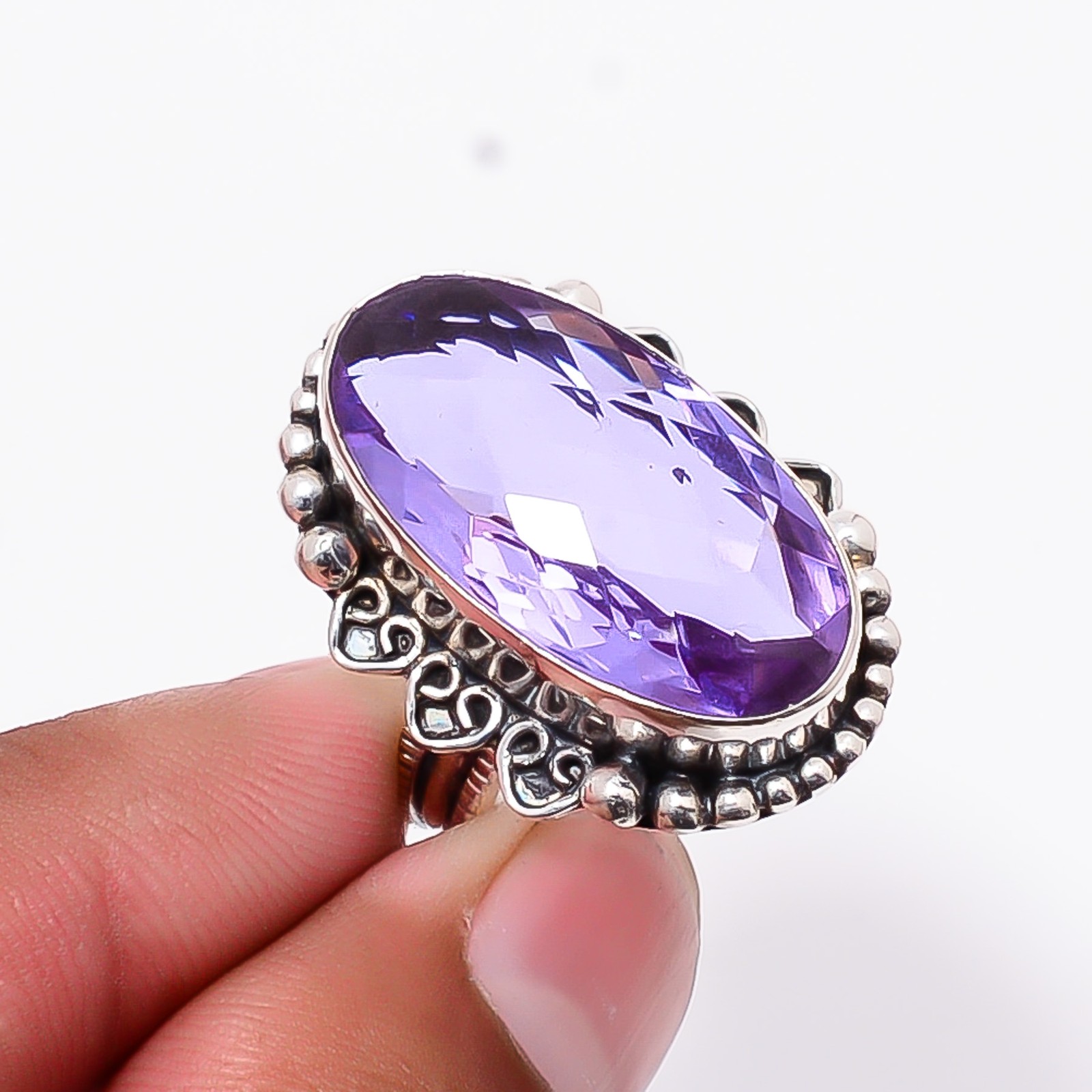 Colour Changing Alexandrite Sterling Silver Bold Oval Statement Ring S.7.5 R4739