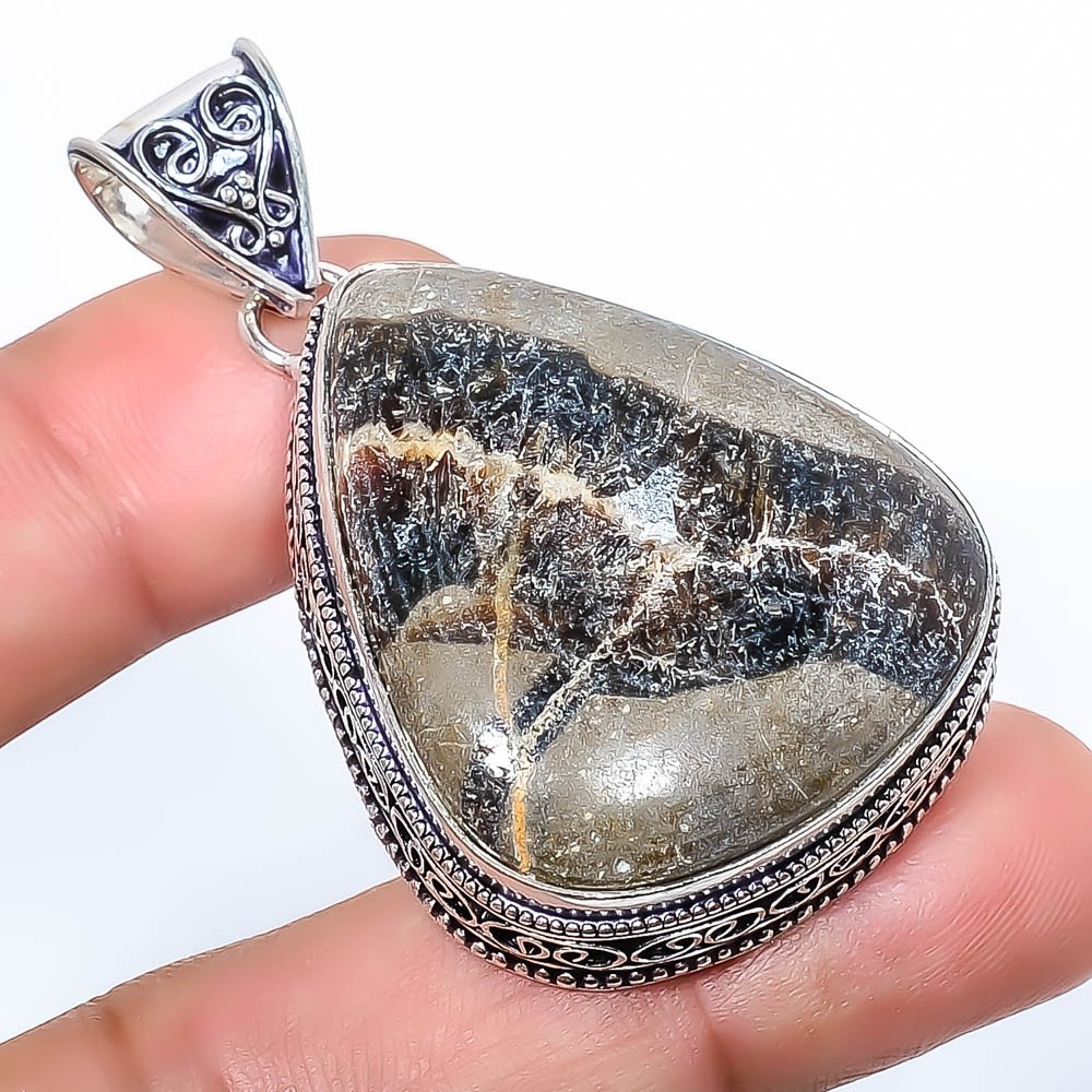 Natural Septerian Stone 925 Silver Plated Fine Art Pendant2.15″ TP3722-201
